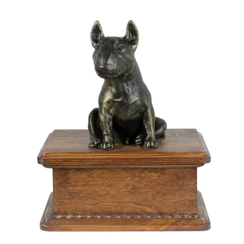 Bull Terrier kleine Urne mit sitzender Harzfigur Art-Dog