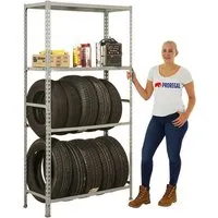 PROREGAL® Standregal Reifenregal MetalShark No. 2, 200x100x40cm - Stabiles Reifenregal für bis zu 12 Reifen auf 2 Ebenen, mit höhenverstellbaren Ablageflächen und 5 Jahren Garantie – ideal für Garage oder Gewerbe.