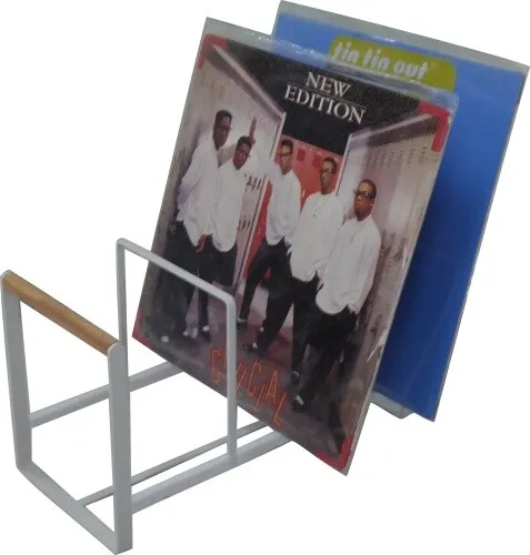 Luxus Vinyl Halter für LPs - Schallplatten Ständer in Weiß und Holz - Audio-Media-Zubehör, eleganter Schallplatten Ständer aus hochwertigem Holz, perfekt für die stilvolle Aufbewahrung Ihrer 12