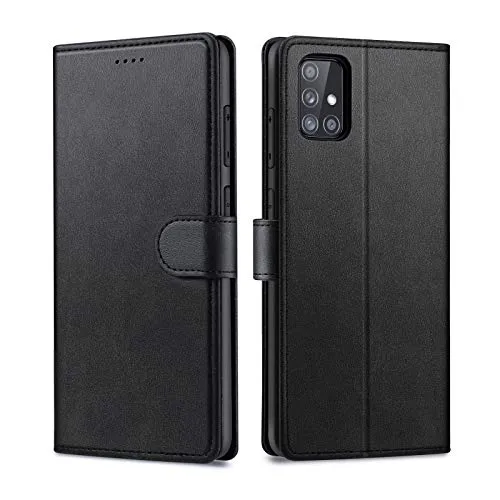 Focusor kompatibel mit Samsung Galaxy A71 Hülle, Hülle für Samsung A71, Handyhülle für Galaxy A71 Leder Flip Case Ständer PU Brieftasche Schutzhülle für A71 Cover, Schwarz