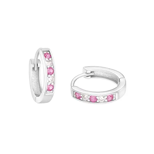 Amor Creolen 925 Sterling Silber für Mädchen - Zuckersüße Ohrringe aus 925 Sterling Silber mit funkelnden Zirkonia, ideal für besondere Anlässe, geliefert in einer eleganten Schmuck Geschenk Box.