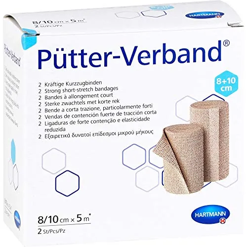PÜTTER Verband 8/10 cmx5 m 2 St - Erste-Hilfe-Heftpflaster & Verbandsmaterial, ideal für schnelle Wundversorgung mit 2 freiverkäuflichen Binden für Zuhause und unterwegs.