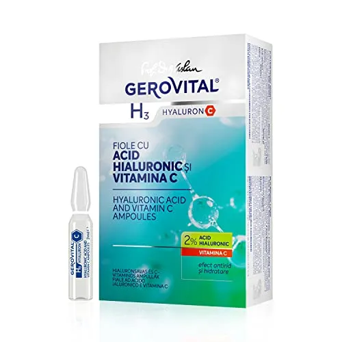 Gerovital H3 Hyaluron C Anti-Falten-Gesichtsserum – Feuchtigkeitsspendend & antioxidativ – Mit reiner Hyaluronsäure & Vitamin C – 10 x 2 ml Ampullen