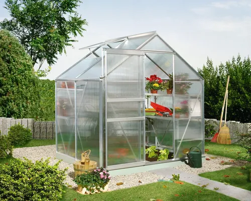 Vitavia Gewächshaus Calypso 3000 - 6 mm Wandstärke für optimale Pflanzenbedingungen - Garten-Zubehör mit 15 Jahren Herstellergarantie, ausgestattet mit einem automatischen Fensterheber für bessere Luftzirkulation und Wachstum.