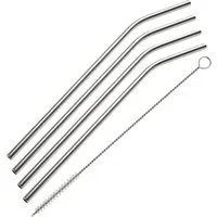 Fackelmann Strohhalm gebogen mit Bürste, Mehrweg, Edelstahl, 5-tlg. 54857