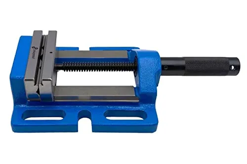 Bohrmaschinen-Schraubstock 100 mm Backenbreite - Werkstatteinrichtung mit stabiler Konstruktion, die Kippen beim Spannen verhindert und eine erhöhte Spannkraft durch Hebelmechanismus ermöglicht.