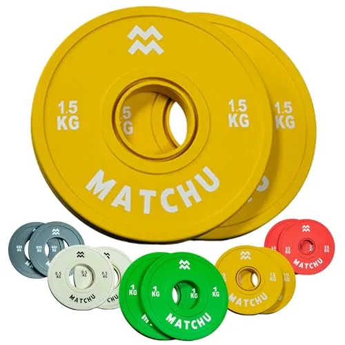 MATCHU - Fractional Plates - Mini Hantelscheiben - 0,25/0,5/1/1,5/2,5 KG - Satz mit 2 Stück - Stahl mit Gummiaußenschicht - Durchmesser 50mm - (Gelb - 1,5 KG)