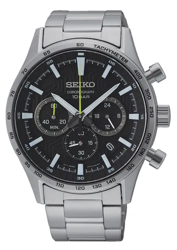 Seiko Herren Chronograph Uhr 43mm - Armbanduhr für Herren, wasserdicht bis 100 m, sportlicher Stil mit hochwertigem Edelstahl-Armband und präzisem Quartz-Uhrwerk.