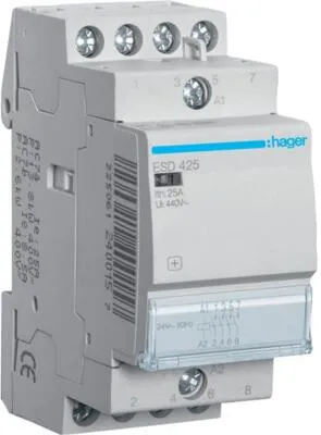Hager ESD425 Installationsschütz 25A 4 Schließer 24V - Akku-Stichsägen: Kompakter Installationsschütz 25A mit Kontaktstellungsanzeige und integriertem Beschriftungsfeld, ideal für flexible Installationen.