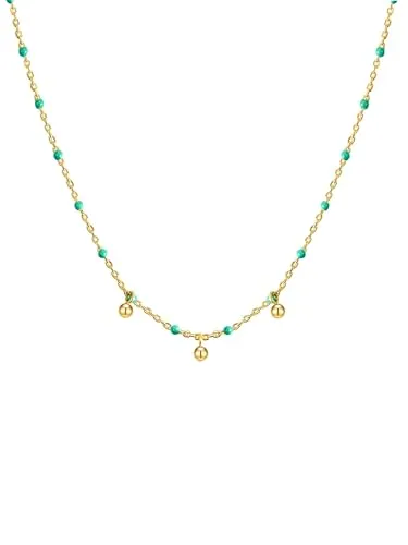 Glanzstücke München Silberkette gelbgold - Ketten ohne Anhänger, filigrane Ankerkette aus gelbvergoldetem Sterling Silber mit bunten emaillierten Kugeln - der perfekte Begleiter für Festivals und Casual-Outfits!