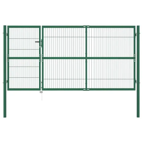 vidaXL Gartentor Stahl 350x140cm - Flügeltor aus pulverbeschichtetem Stahl, rost- und korrosionsbeständig, ideal für Garten oder Terrasse, inklusive Pfosten und Schlüsseln für das integrierte Schloss.