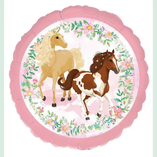 Standard ''Beautiful Horses'' Foil Balloon Round, S40, packed, 43 cm