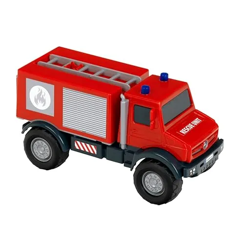 Theo Klein 3800 Mercedes-Benz Unimog Feuerwehr Sandfahrzeug Für Innen- und Außenbereich Maßstab 1:24 offizielles Lizenz-Produkt Spielzeug für Kinder ab 3 Jahren
