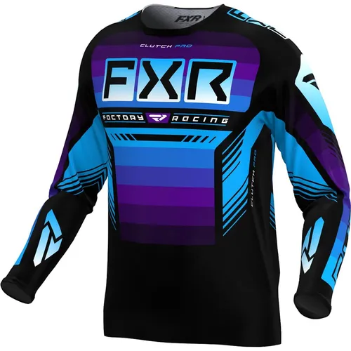 FXR MX Jersey Clutch Pro Schwarz/Lila/Blau - MX Jersey für Herren, aus 100% Polyester, sorgt für hohen Tragekomfort und optimale Bewegungsfreiheit beim Motocross.