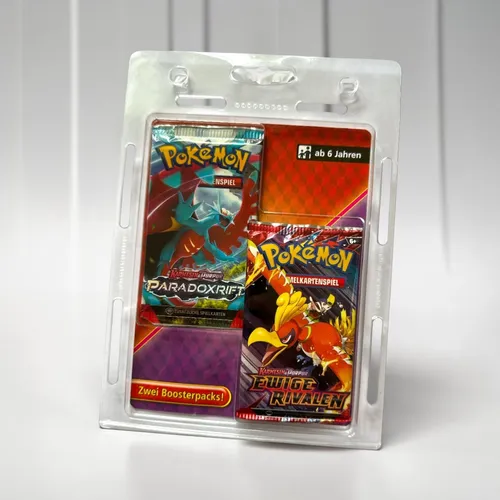 Pokémon Karten Booster 2er Pack Blister - Ewige Rivalen & Paradoxrift - TCG OVP Packs mit 20 Karten in zwei Boostern, ideal für Sammler und Spieler ab 6 Jahren. Enthält beliebte Charaktere wie Dialga und Palkia.