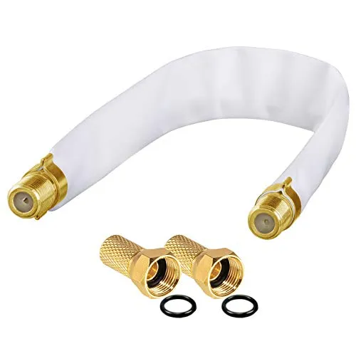 hb-digital 1x SAT Fensterdurchführung flach flexibel vergoldete Kontakte Weiß HQ F-Buchse Verbinder für Koaxialkabel Verkupplung für Türen Fenster Dachboden + 2x F-Stecker vergoldet