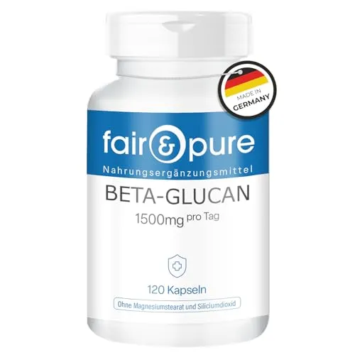 Fair & Pure Beta-Glucan Kapseln 1500mg - Ballaststoffpräparate zur Unterstützung eines normalen Cholesterinspiegels, vegan und ohne Zusatzstoffe, hergestellt in Deutschland.
