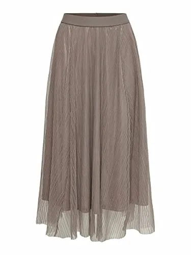 ONLY Feiner Damen Maxi Rock - Elastische Taille, stilvolles Plissee-Design in Braun, ideal für Büro und Freizeit, Größe M