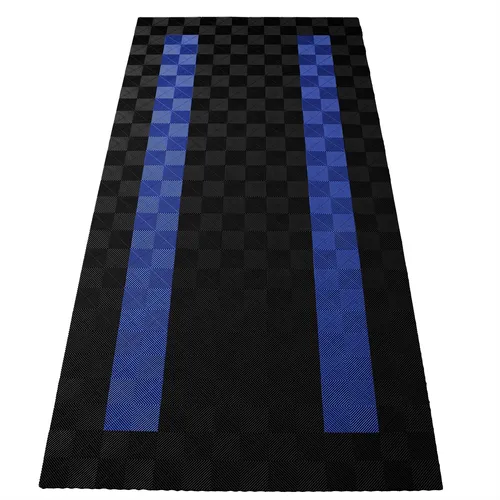 RAMROXX Performance Bodenfliesen Garagenboden Set 2,8mx5,6m Schwarz Blau - Robuste Kunststoffbodenfliesen für Garagen und Werkstätten, einfach zu verlegen und pflegeleicht. Ideal für einen attraktiven und funktionalen Boden.