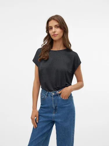 Vero Moda Rundhalsshirt VMLAVA PLAIN SS TOP LUREX STRIPE Viskosemischung, loose fit