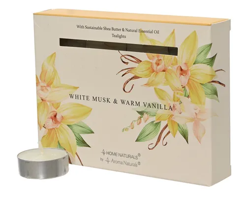 Decoris season decorations Teelicht, Duftkerzen Teelichter Wachs 38mm weißer Moschus warme Vanille 12 Stück