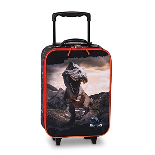Fabrizio Kindertrolly Reise Trolly - Dino Bunny Schwarz Blau Rosa - Handgepäck aus strapazierfähigem Polyester mit kindgerechter Größe, ideal für kleine Reisende. Mit 2 stabilen Rollen und Trolleygestänge für einfaches Handling.