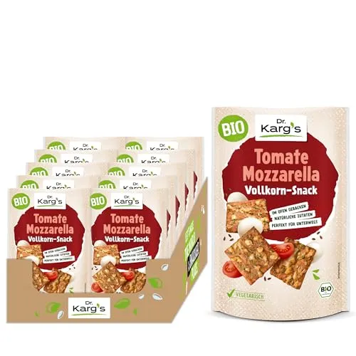 Dr. Karg's BIO Vollkorn-Snack Tomate Mozzaralla - knusprig, vegetarisch, Snack mit Tomate & Mozzarella, 100% Vollkornmehl & ohne Zusatzstoffe, 10x110g