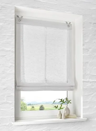 Kutti Raffrollo Brondby - Freihängend mit Hakenaufhängung - Gardinen in Leinenoptik, lichtfilternd und ohne Bohren montierbar, ideal für stilvolle Fensterdekoration.