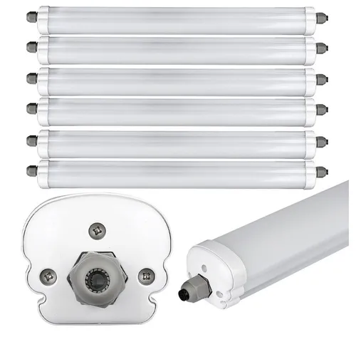 6er Set 36 Watt SMD LED Wannen Röhren Leuchte - Lampen für Industrie, Lagerhallen, Werkstätten und Garagen. IP65 Schutzart macht sie ideal für Nass- und Feuchträume. Mit 4320 Lumen sorgen sie für optimale Beleuchtung!