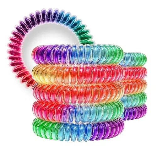 Produktbild Specora-Classic Spiral Haargummi Regenbogen Bunt – 5 cm – 10er Pack – TPU – Telefonkabel Zopfgummi – Ohne Ziepen & Verheddern – Keine Knicke – Haarschonend