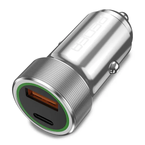 KFZ Reiselader Dual Schnellladegerät für USB A & USB C, silber / 20 Watt max.