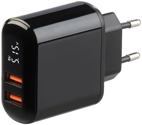 revolt Ladegerät Smartphone: 2-Port-USB-Netzteil mit 2X USB-A, Quick Charge & Display, 18W, schwarz (USB-Stecker-Netzteil, Netzteil USB-Kabel, Handy Ladestation)