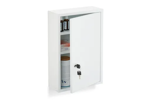 Medizinschrank Apothekerschrank Medikamentenschrank in Weiß - Praktischer Medikamentenschrank aus robustem Stahl, ideal für die sichere Aufbewahrung von Arzneimitteln – Platzsparend mit kompakten Maßen.
