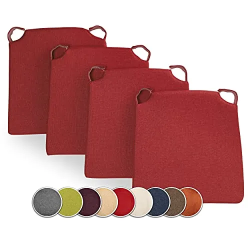 sunnypillow 4er Set Stuhlkissen mit Klettverschluss - Stuhlkissen für Indoor/Outdoor, wasserabweisend und pflegeleicht, mit 5cm dickem Kaltschaum für höchsten Sitzkomfort und einfache Befestigung durch Klettverschluss.