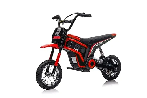 FINOOS Elektro Motorrad Kinder Hurricane 24V, Elektromotorrad mit 350W Motor, 8/16 KMH Geschwindigkeitsmodus, 20KM Lange Reichweite, 12 Zoll Luftreifen, Moto Cross für Kinder von 3,5 – 7 Jahren (Rot)
