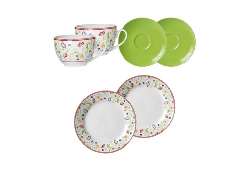 Ritzenhoff & Breker SHANTI DOPPIO Kaffeeservice 6-teilig grün - Komplett-Service für 2 Personen, spülmaschinenfest und stilvolles Design in grün für genussvolle Kaffeepausen.