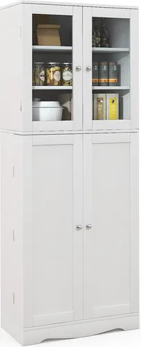 GOPLUS Küchenschrank mit Glastüren – Elegantes Küchenbuffet in Weiß