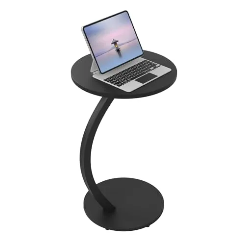 WOLTU Beistelltisch C Form, Couchtisch rund, Sofatisch Kaffeetisch, Kleiner Tisch für Couch Sofa Bett, mit Metallgestell MDF-Tischplatte, industriell, φ 40 x H 65 cm, Schwarz, BTS21sz