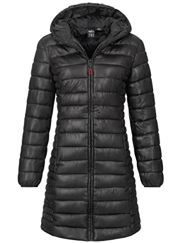 Geographical Norway Damen Winter Jacke Steppjacke Parka Lange gesteppt Wasserabweisend Mantel Steppmantel, Farbe:Schwarz, Größe:L 40