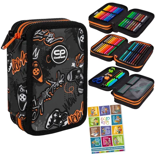 Federmappe 3-Fach Federtasche Gamepad Motiv - 46-teilig - Gefüllte Schüleretui mit coolem Gamepad-Design, ideal für kreative Köpfe und Schüler, die Stil und Funktionalität suchen.