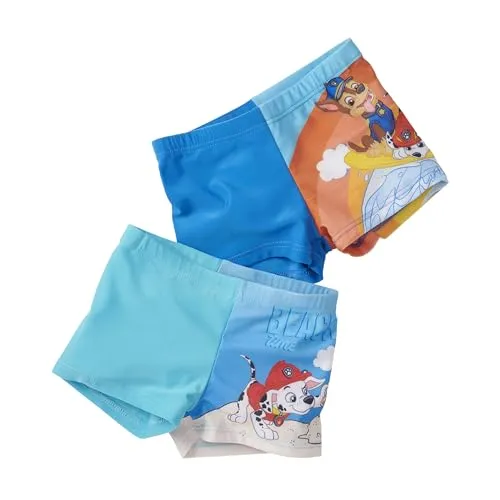 United Labels Paw Patrol Badehose für Jungen, 2er Set, Beach Time, Blau, 110-116, Badeshorts Kinder, Schwimmhose