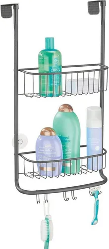 mDesign Badaccessoire-Set mDesign Duschablage Tür 2 Körbe grau mit Saugnäpfen Handtuchhalter D