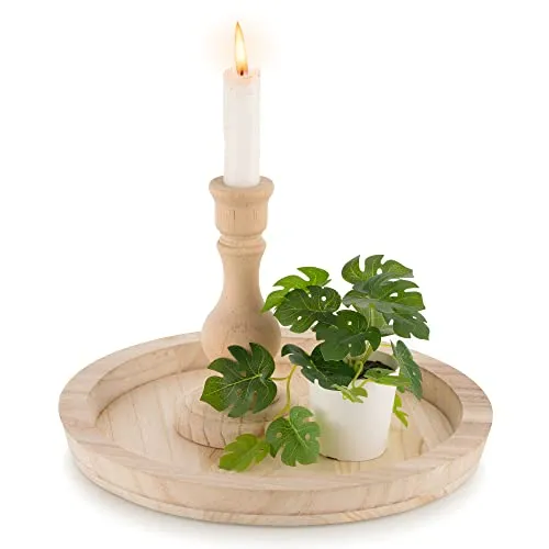 Wiladu Dekotablett Rund 28 cm – Rustikale Tischdeko aus Holz - Rustikales Deko-Holztablett aus leichtem Paulownia-Holz. Ideal für Kerzen-Arrangements oder zum Servieren. Mit einem Durchmesser von 28 cm bietet es vielseitige Einsatzmöglichkeiten in Ihrem Zuhause.