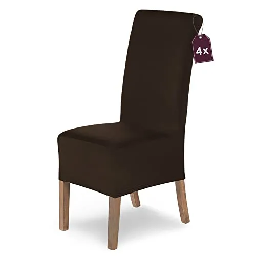 SCHEFFLER-Home Stuhlhussen 4er Set Lena Braun/elastische und langlebige Hussen für Stühle/Robustes Freischwinger Hussen Set/Stuhlhussen Stretch/Stuhl Hussen waschbar