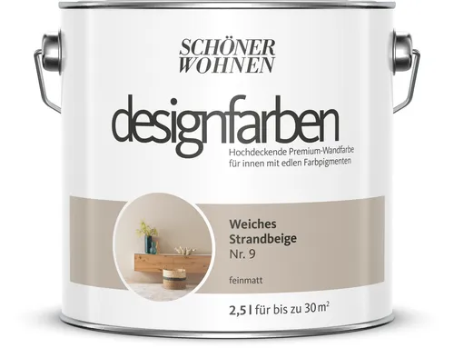 Wandfarbe Designfarbe Beige Weiches Strandbeige 2,5L - Farben für den Innenbereich, UV-beständig und farbecht, ideal für Esszimmer, überstreichbar nach nur 6 Stunden, für eine elegante und stilvolle Raumgestaltung.