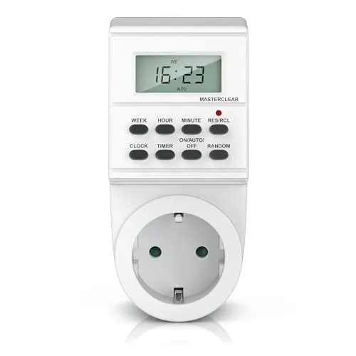 Bearware - Digitale Zeitschaltuhr mit LCD-Display - 3680W - 8 Programme - Zufallsschaltung Timer - integrierter Berührungsschutz - inkl. Back-Up Reserve Funktion Weiß