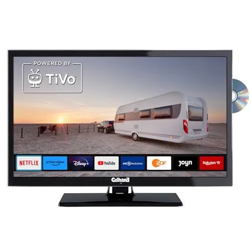 Gelhard GTV2422I Smart TV 24 Zoll - 24 Zoll Fernseher mit Triple Tuner (DVB-S/S2/T2/C), integriertem WLAN für Streaming und DVD-Player. Perfekt für Wohnmobile und Boote, flexibel einsetzbar mit 12V oder 230V.
