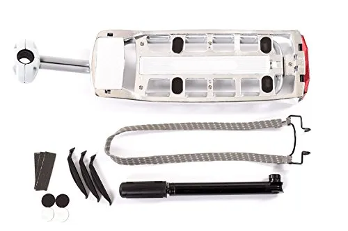 Fahrrad Gepäckträger Universal an Sattelstütze mit Pannenset Luftpumpe Flickzeug silber