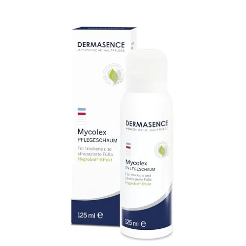 DERMASENCE Mycolex Pflegeschaum, 125 ml – Fußpflege bei trockener, rissiger Haut & Juckreiz, mit 10% Urea & Glycerin, zieht schnell ein, ohne Duftstoffe, vegan, ideal bei Hornhaut & Belastung