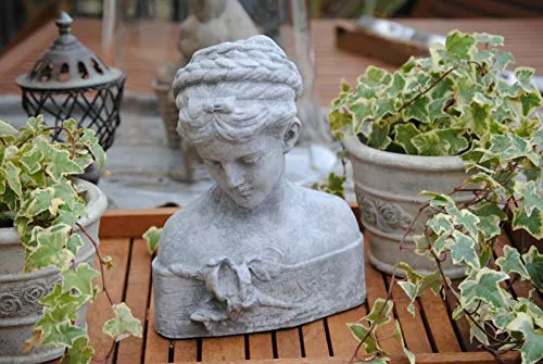Schöne Dame Büste Frau Figur Skulptur Garten Deko Shabby-Style Steingrau TOP 1